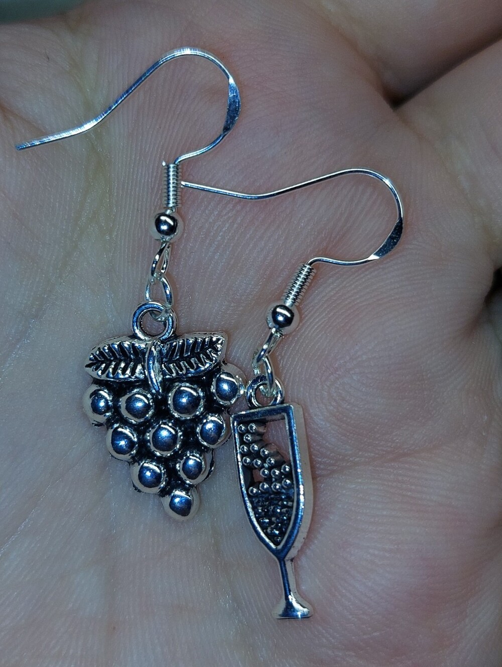 Silver Grape & Champagne Glass Dangle Earrings - Women Jewelry